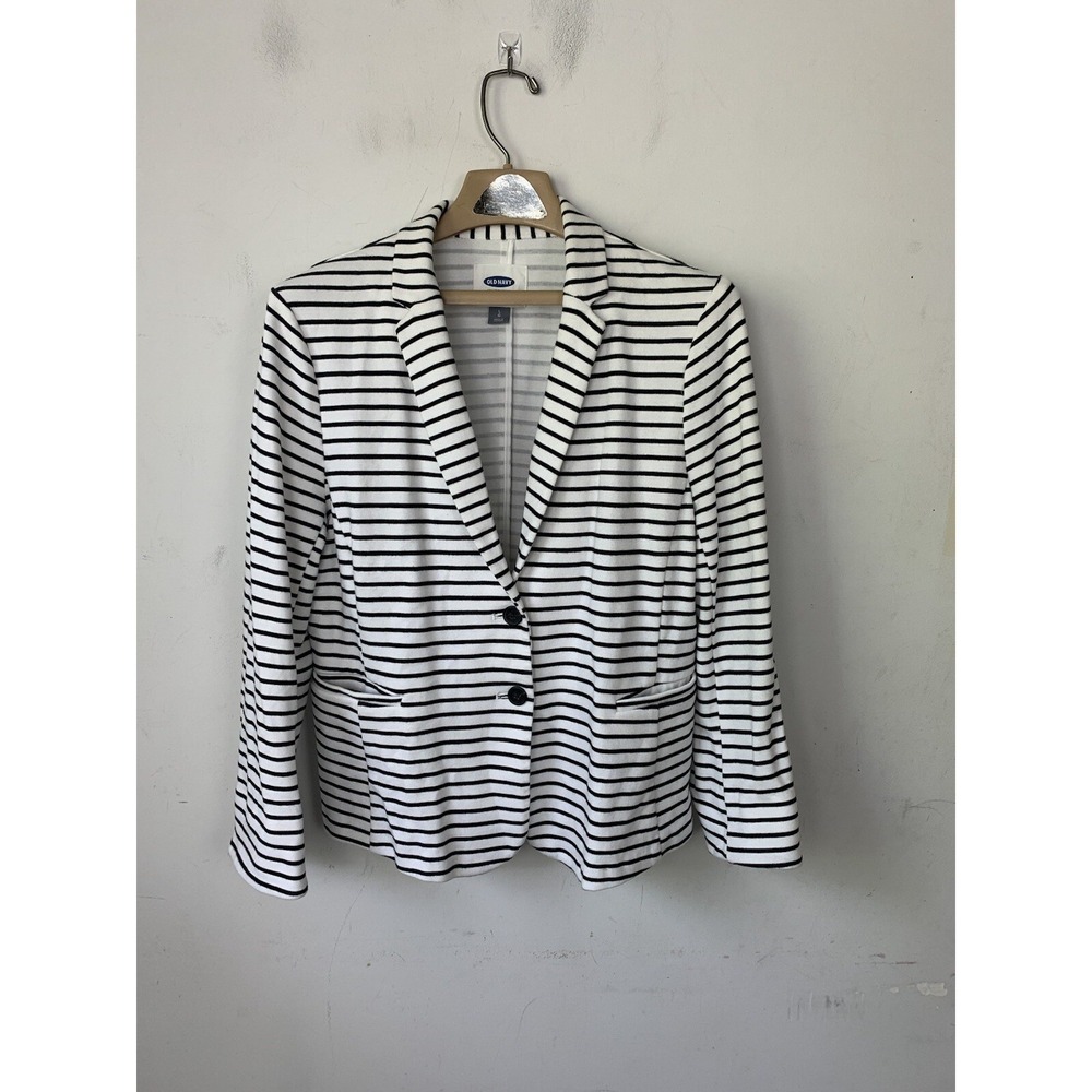 Old Navy White and Black Striped Knit Blazer